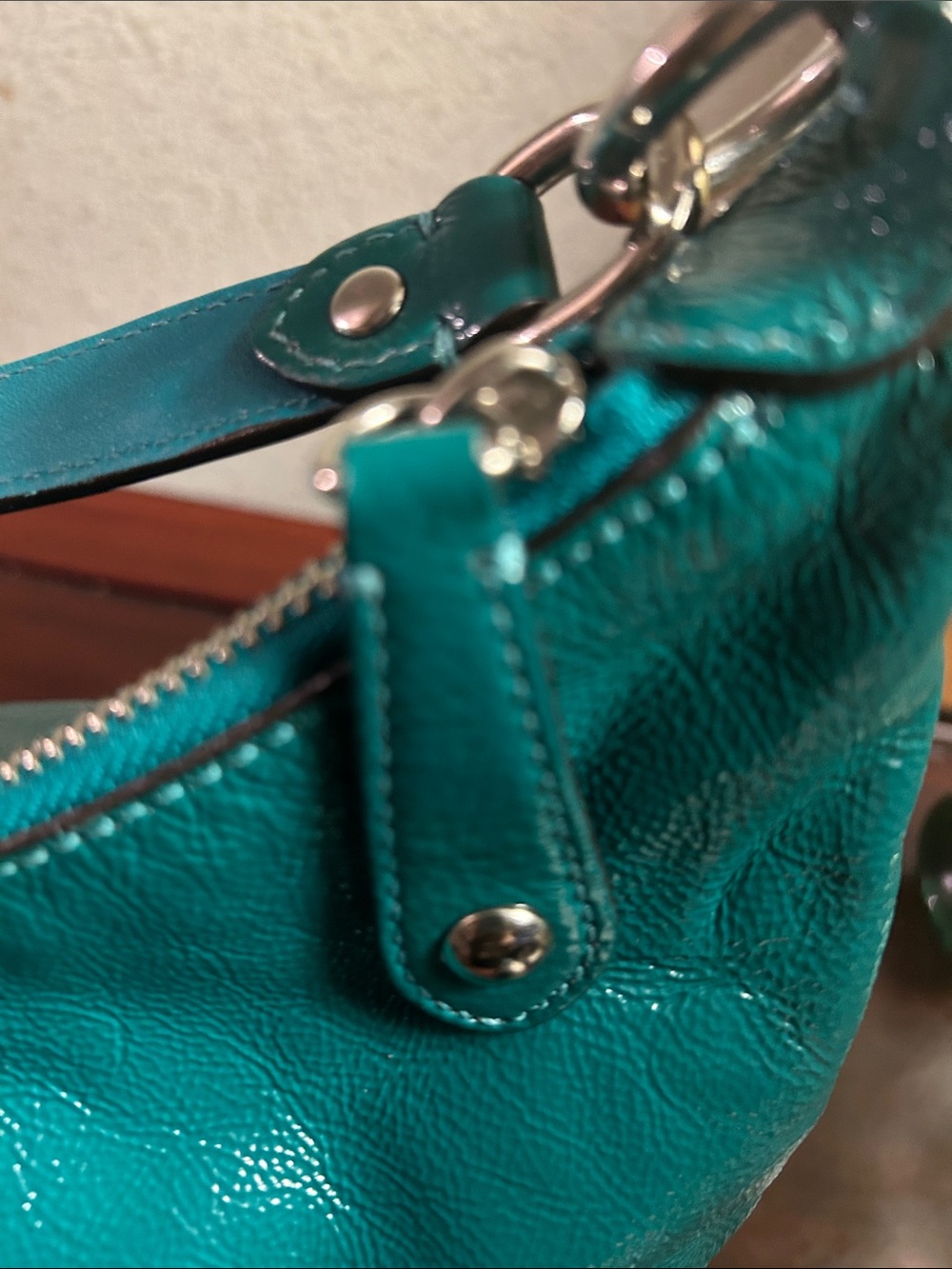 Coach Teal Leather Shoulder Hobo with Silver Hardware - Picture 7 of 9